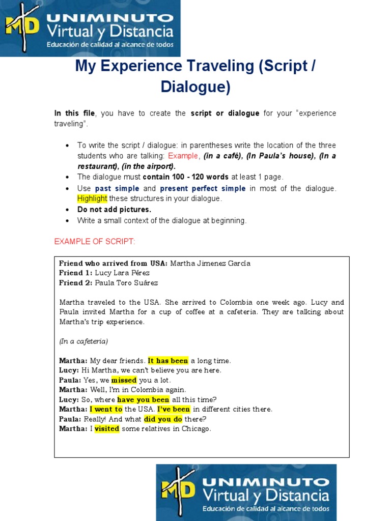 Travel Experience Dialogue Script | PDF | Language Arts & Discipline
