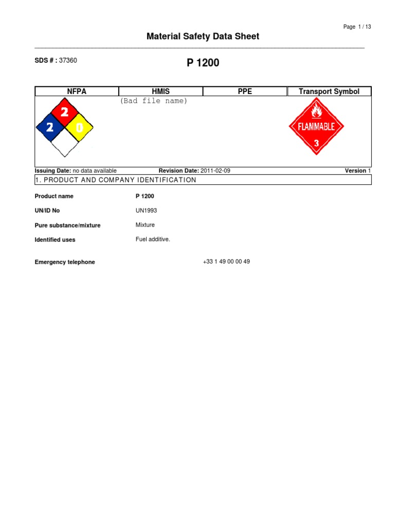 MSDS P1200 Additive TOTAL PDF | PDF | Personal Protective Equipment ...