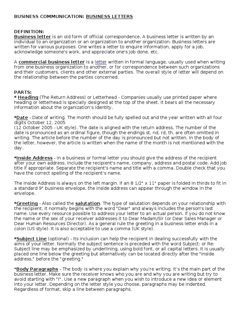Business Letters: Formats and Types | PDF | Paragraph | Written ...