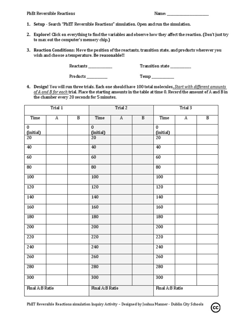 PhEt Reversible Reactions Introduction Activity | PDF | Chemical  Equilibrium | Activation Energy