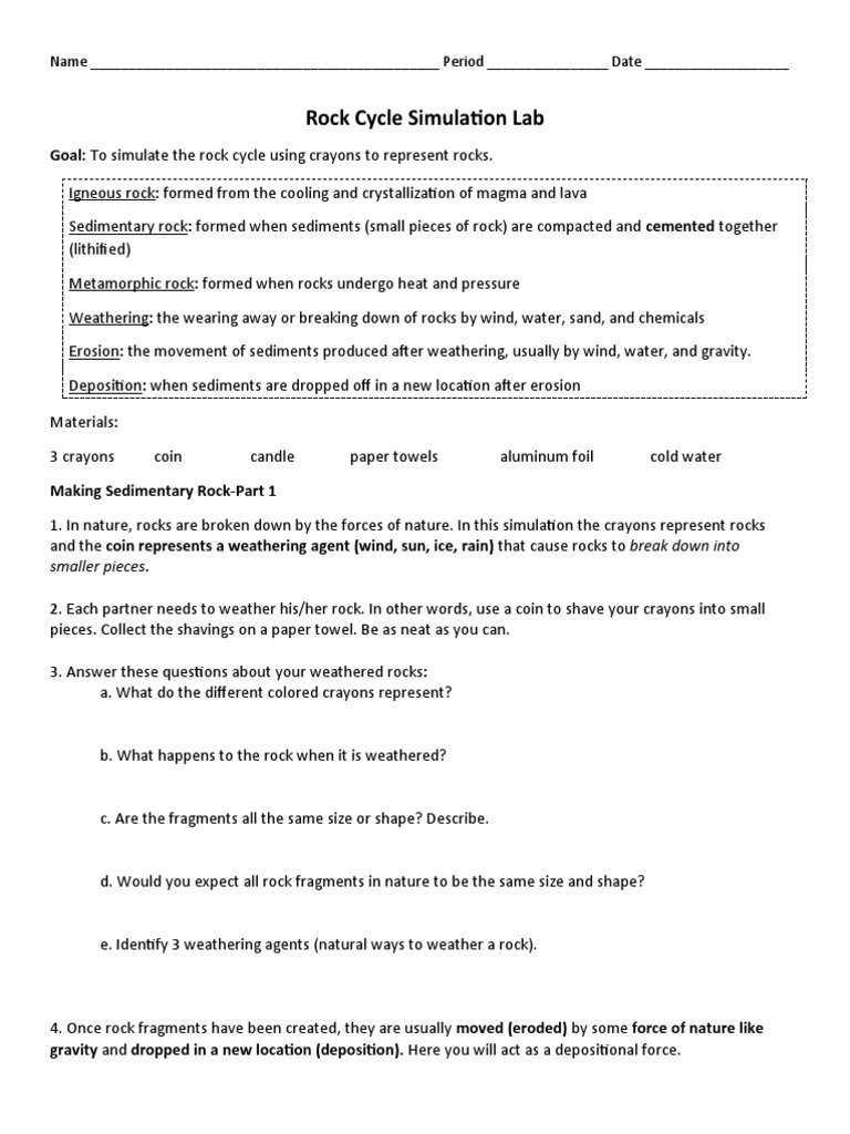 Crayon Rock Cycle Lab PDF Rock (Geology) Sedimentary Rock