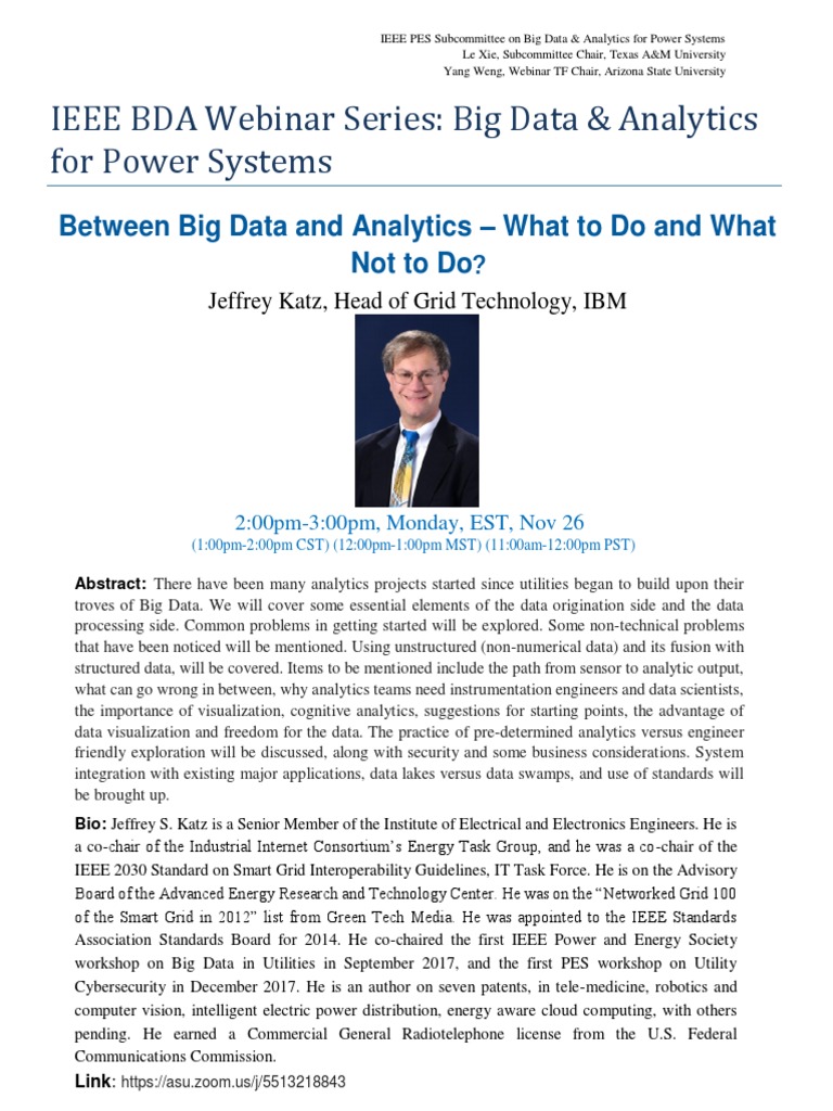 IEEE BDA Webinar Series: Big Data & Analytics For Power Systems | PDF ...