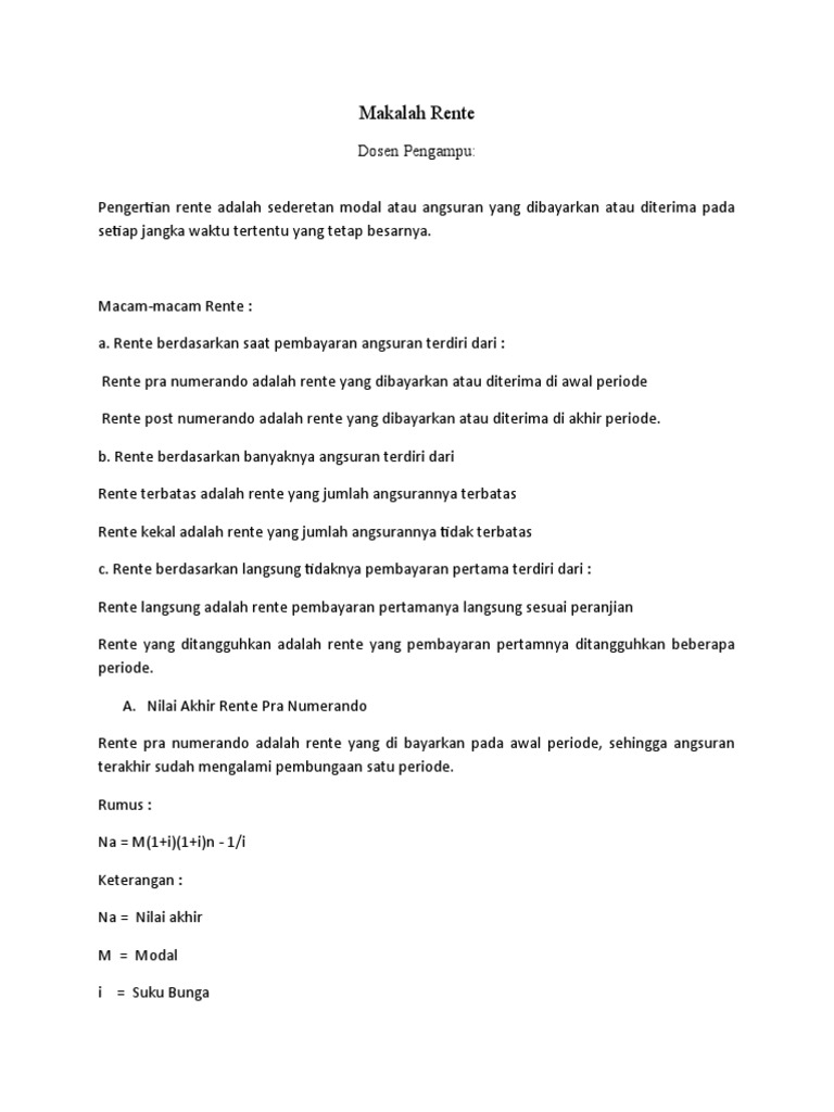Pengertian dan Rumus Rente Kelas 12 | PDF | Pengelolaan Keuangan & Uang