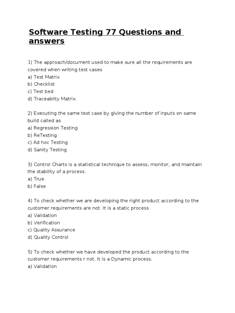 Software Testing 77 Questions and Answers | PDF | Software Testing ...