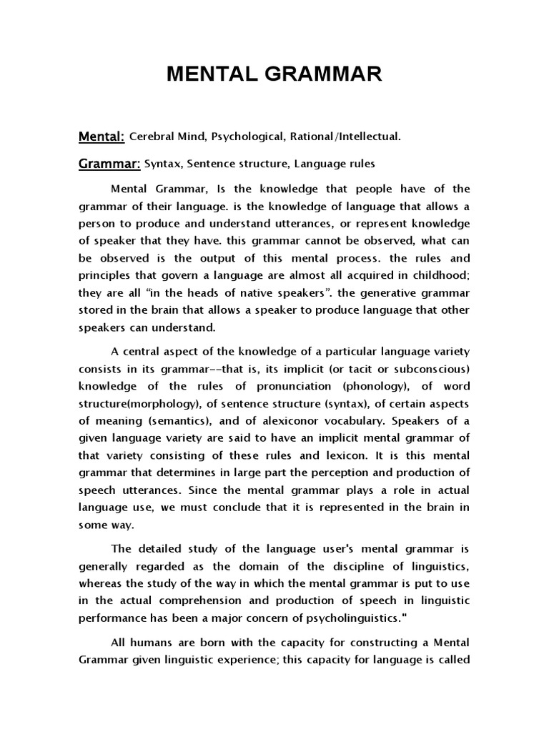 Understanding Mental Grammar | PDF | Grammar | Phonology