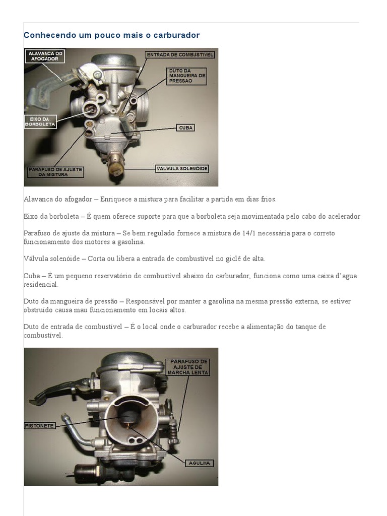 Funcionamento e Desmontagem do Carburador | PDF | Motores | Motocicleta