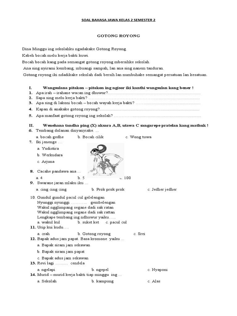 40 Kunci Jawaban Bahasa Jawa Kelas 2 Semester 1 Lengkap Soal PG dan Esai PDF