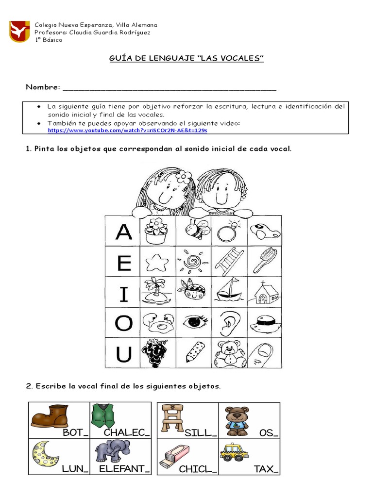 Guía de Identificación de Vocales | PDF | Artes del Lenguaje y Comunicación