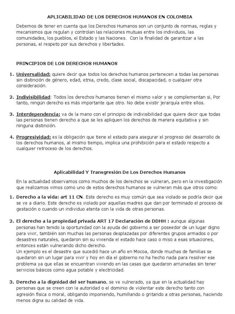Derechos Humanos y su Vulneración en Colombia | PDF | Derechos humanos ...
