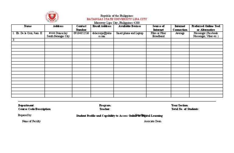 Student Online Access Profile Form | PDF