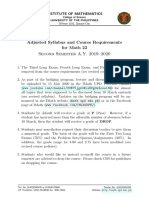 Adjusted Syllabus and Course Requirements For Math 22 Second Semester A.Y. 2019-2020