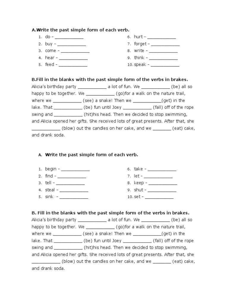 A.Write The Past Simple Form of Each Verb | PDF