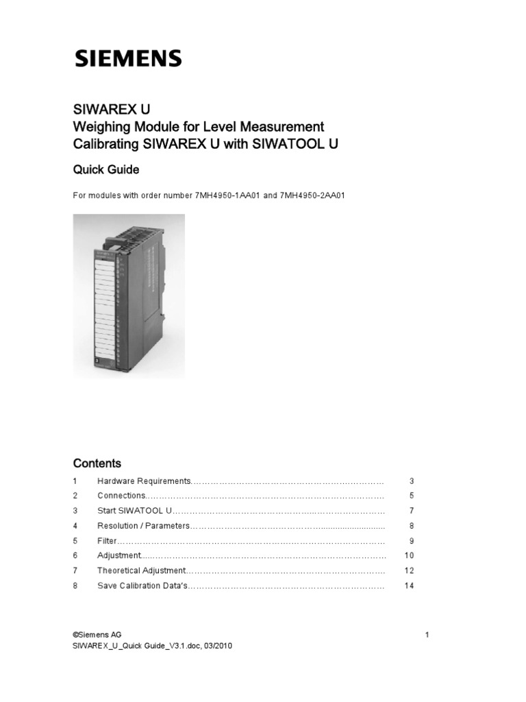 Siwarex U Quick Guide v3 1 | PDF | Sensor | Calibration