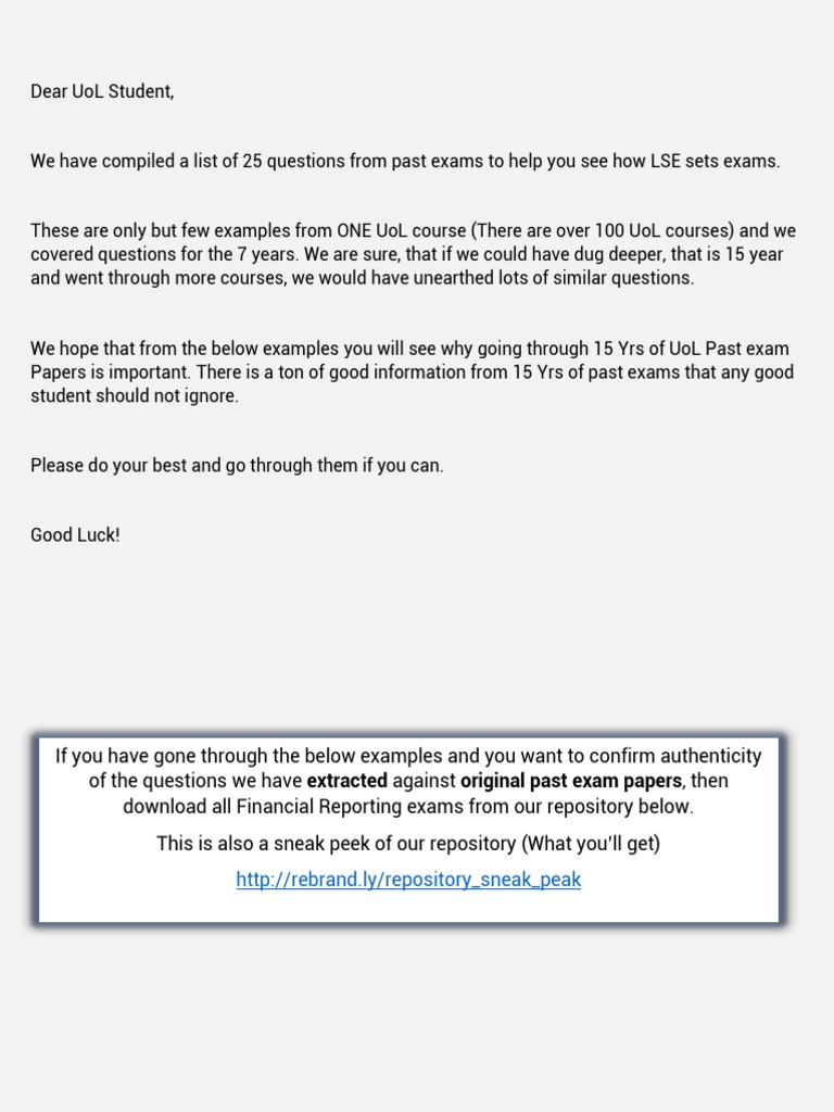 UoL Past Exam Papers Overview | PDF | Test (Assessment) | Business