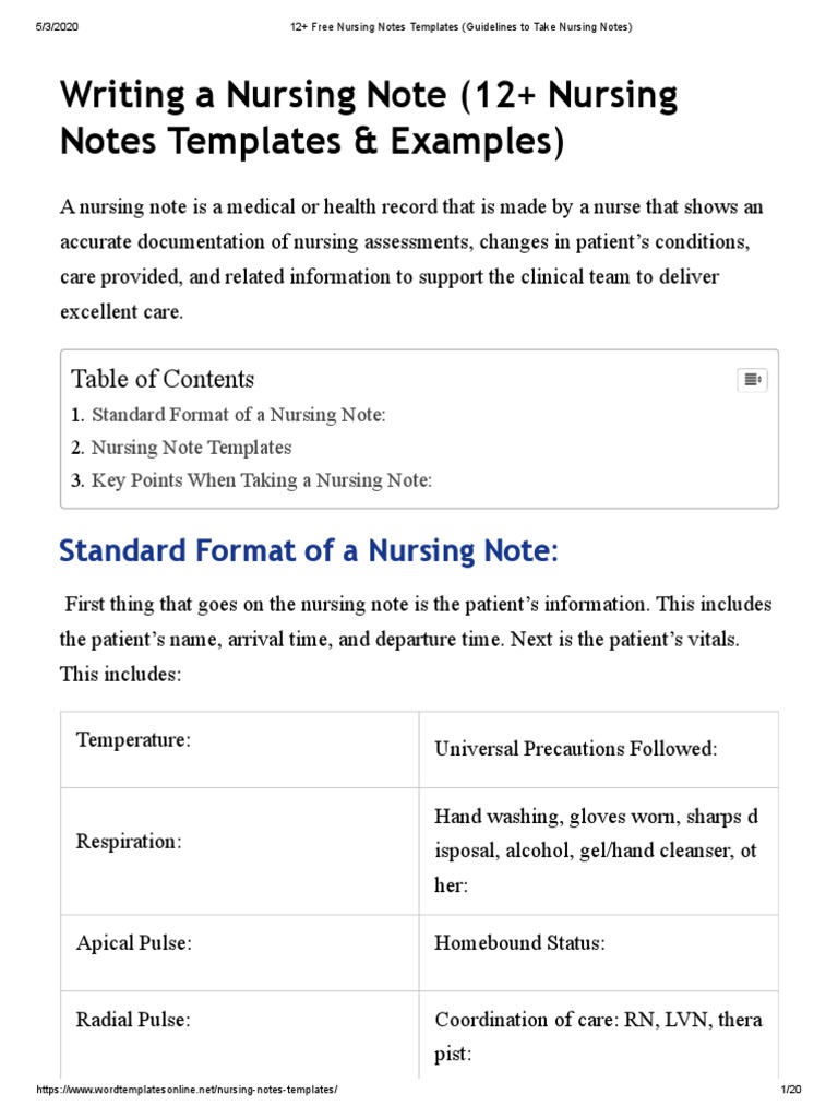 Free Nursing Notes Templates Guide | PDF | Patient | Nursing