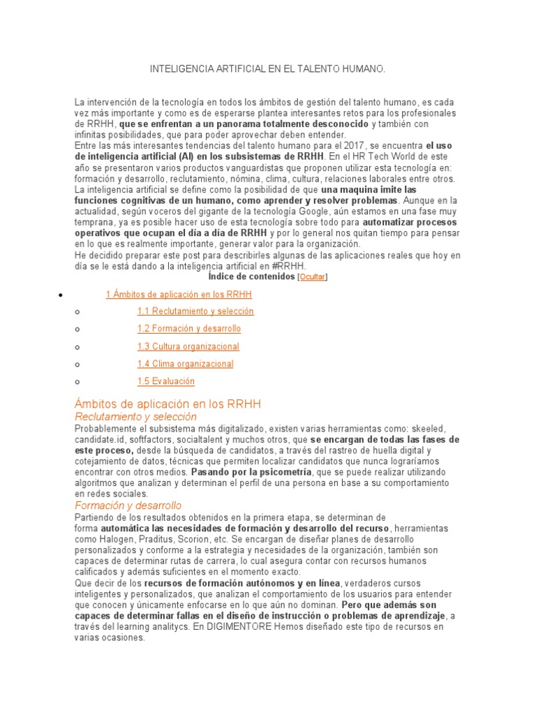 Inteligencia Artificial en RRHH | PDF | Gestión de recursos humanos ...