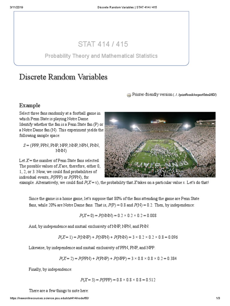Discrete Random Variables - STAT 414 - 415 | PDF | Probability ...