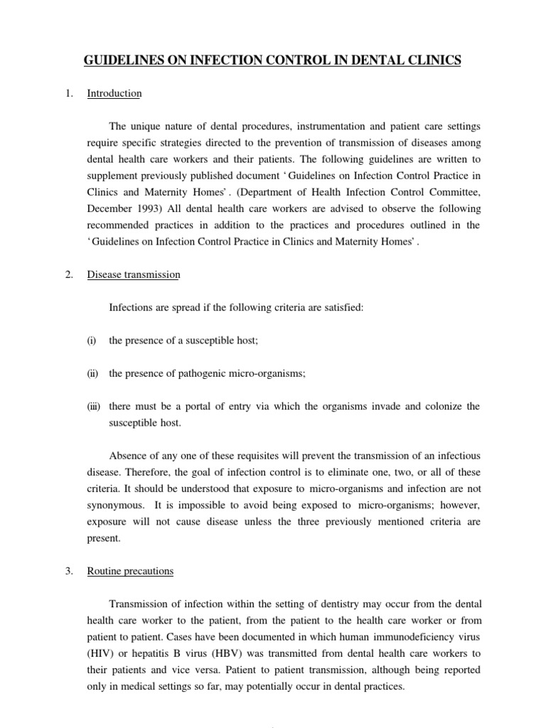 Guidelines On Infection Control in Dental Clinics PDF Infection