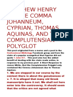 Matthew Henry On The Comma Johanneum, Cyprian, Thomas Aquinas, and The Complutensian Polyglot