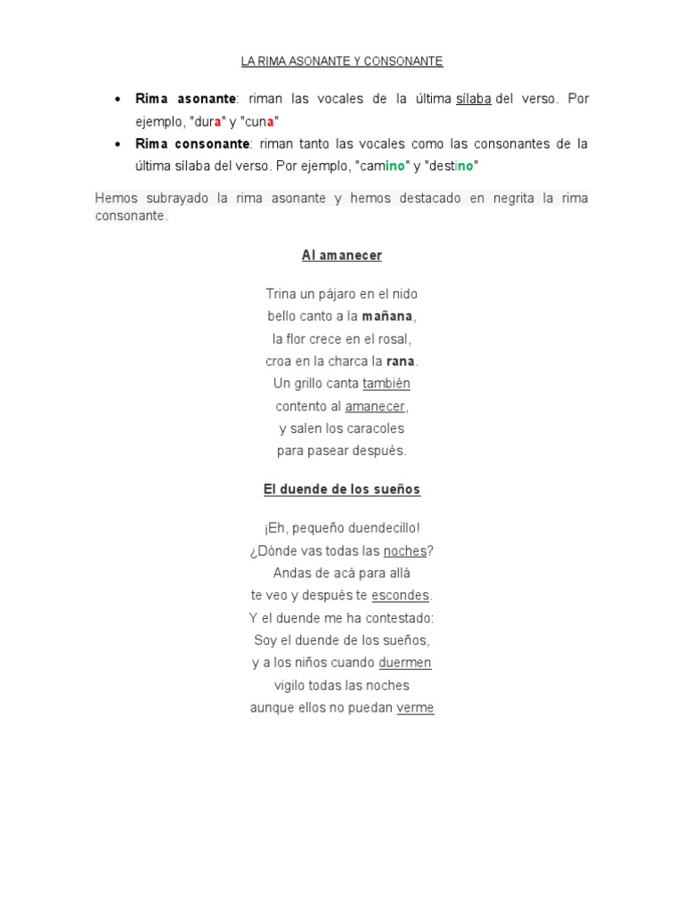 La Rima Asonante y Consonante | PDF