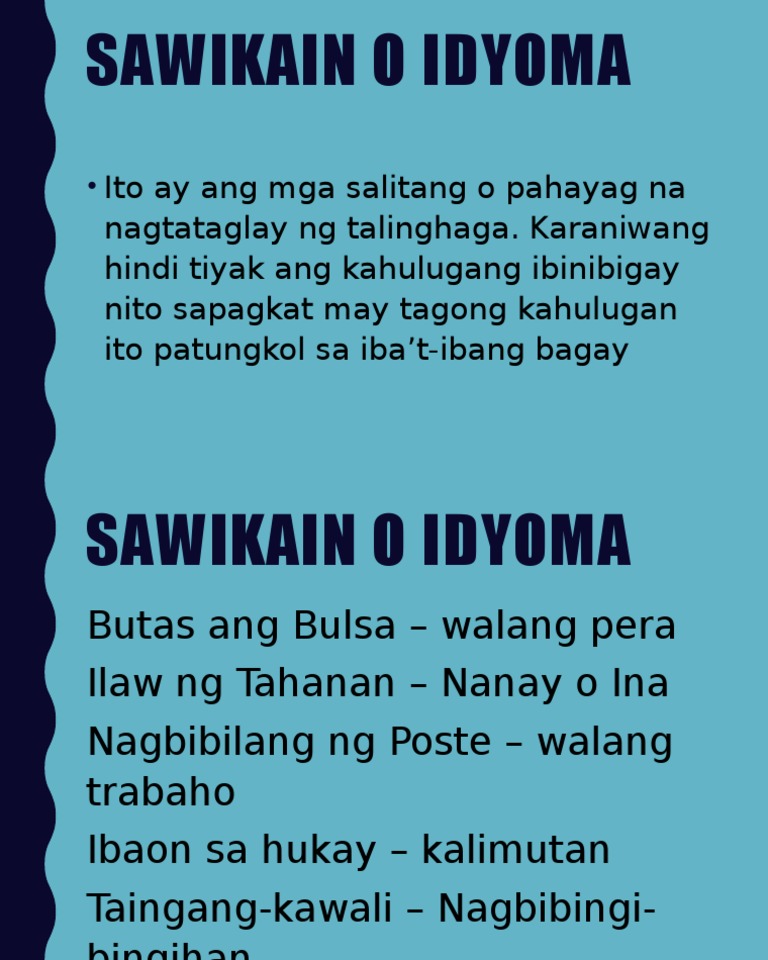 Mga Halimbawa Ng Sawikain O Idyoma Images And Photos Finder