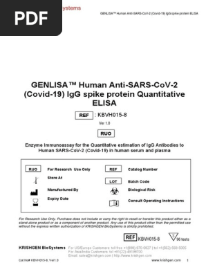 KBVH015-8 GENLISA Human Anti-Covid-19 (nCoV) IgG Titration ELISA 