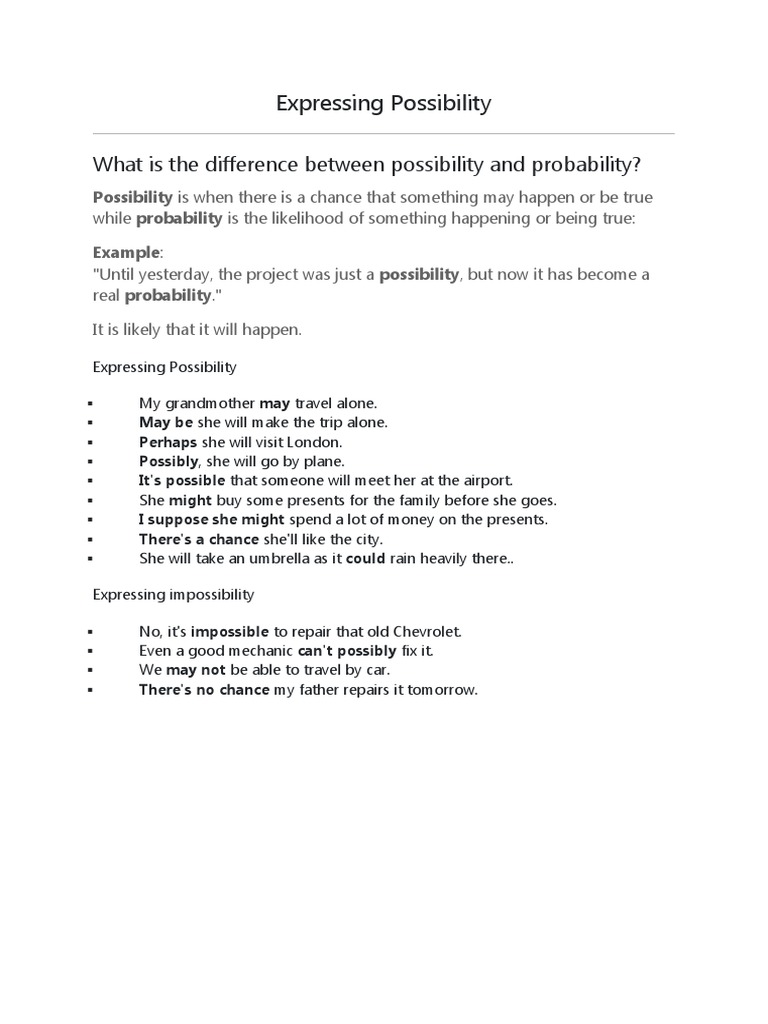 Expressing Possibility What Is The Difference Between Possibility and