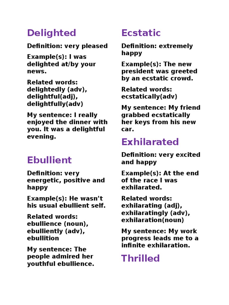 Vocabulary of Happiness and Excitement | PDF | Buoyancy | Noun