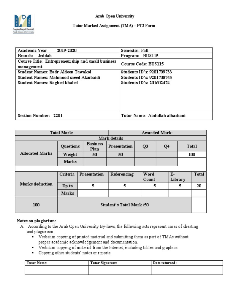 TMA Template for Entrepreneurship Course | PDF | Value Added Tax | Revenue