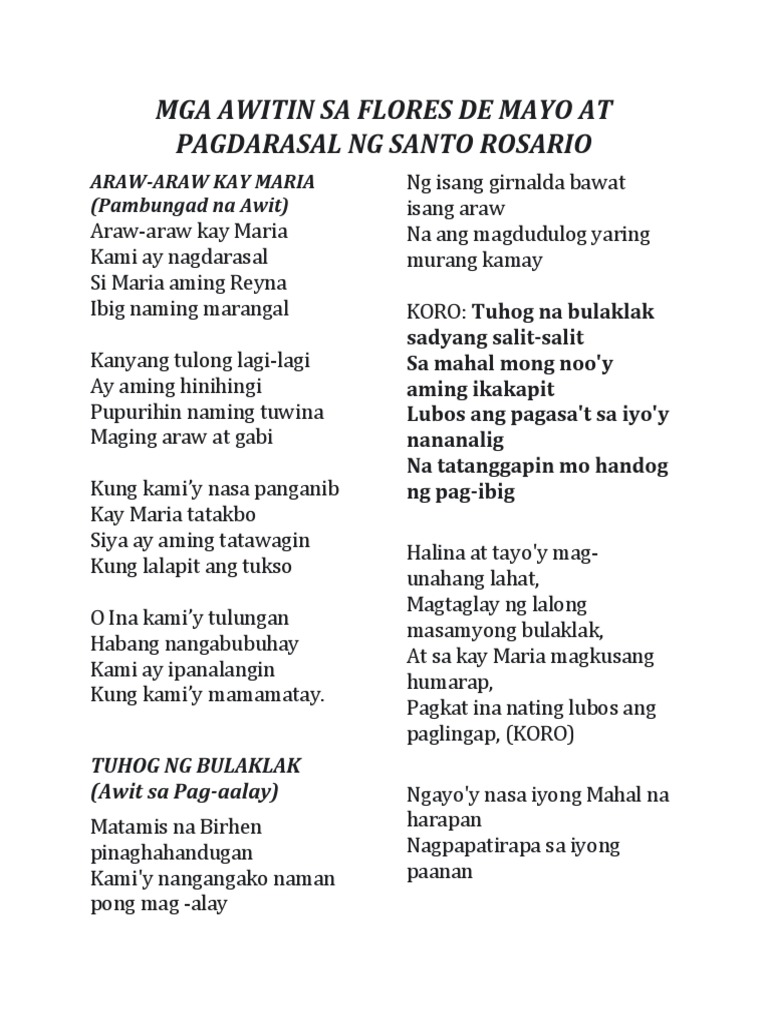 Awit at Rosaryo para Sa Flores de Mayo PDF