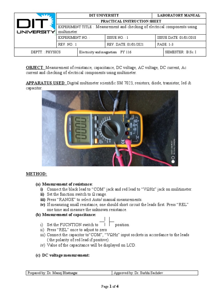 Multimeter Use in Electrical Measurements | PDF | Bipolar Junction ...