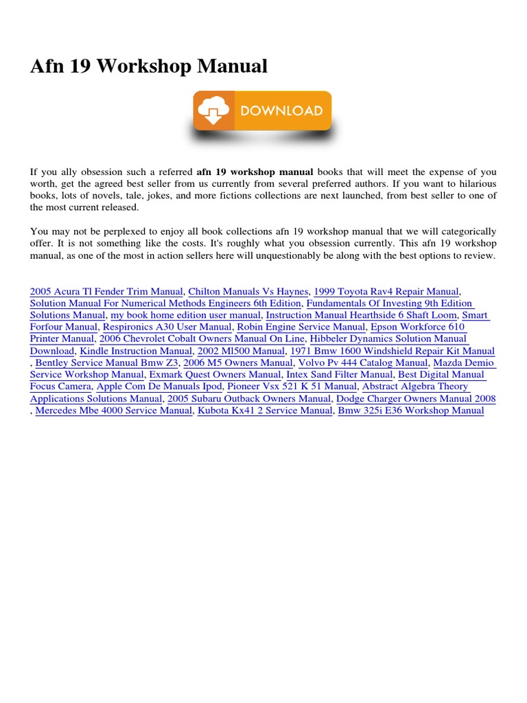 Afn 19 Workshop Manual | PDF | Home & Garden