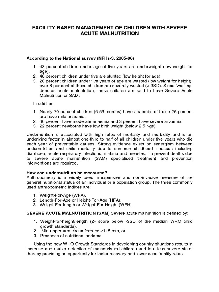 Management of Severe Acute Malnutrition | PDF | Malnutrition | Public ...