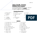 Order of Operations With Integers - Worksheet