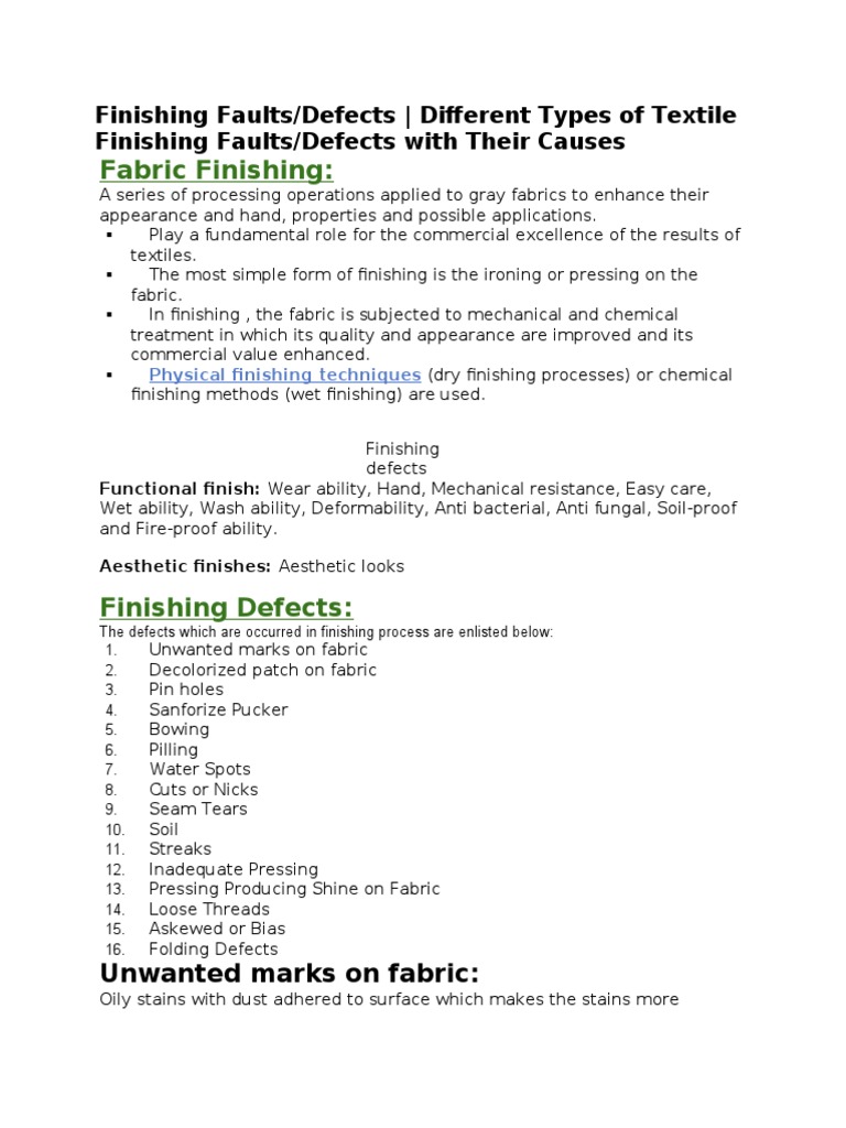Finishing Defects in Textile Fabrics | PDF | Knitting | Seam (Sewing)
