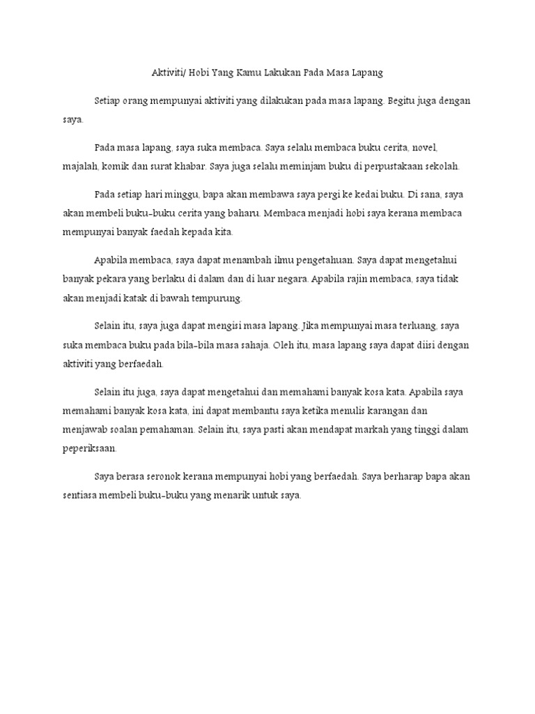 Aktiviti Hobi Yang Kamu Lakukan Pada Masa Lapang Pdf