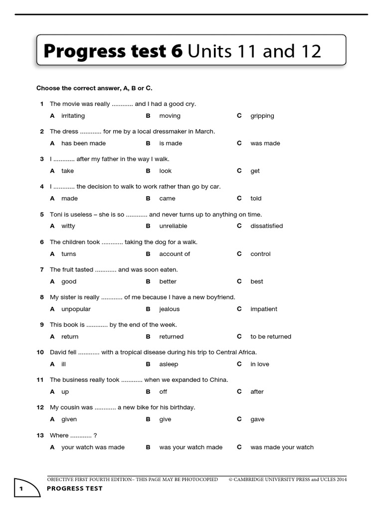 Progress Test 6 Units 11 and 12 | PDF | Home & Garden