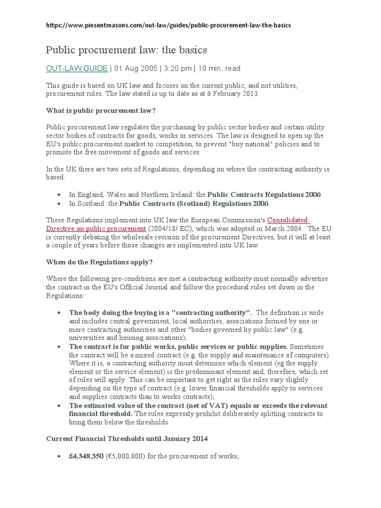 Public Procurement Law | PDF | Public Law | Policy