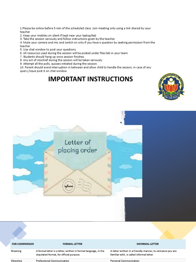 purpose of order letter