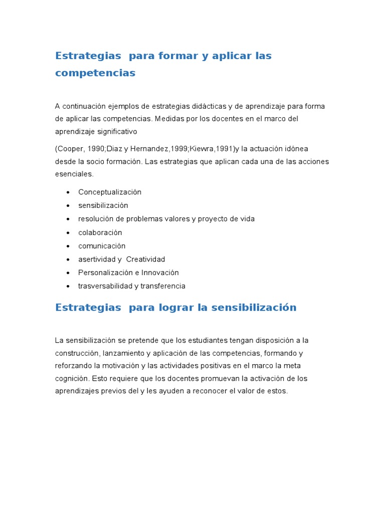 Estrategias para Formar y Aplicar Las Competencias | PDF | Información ...