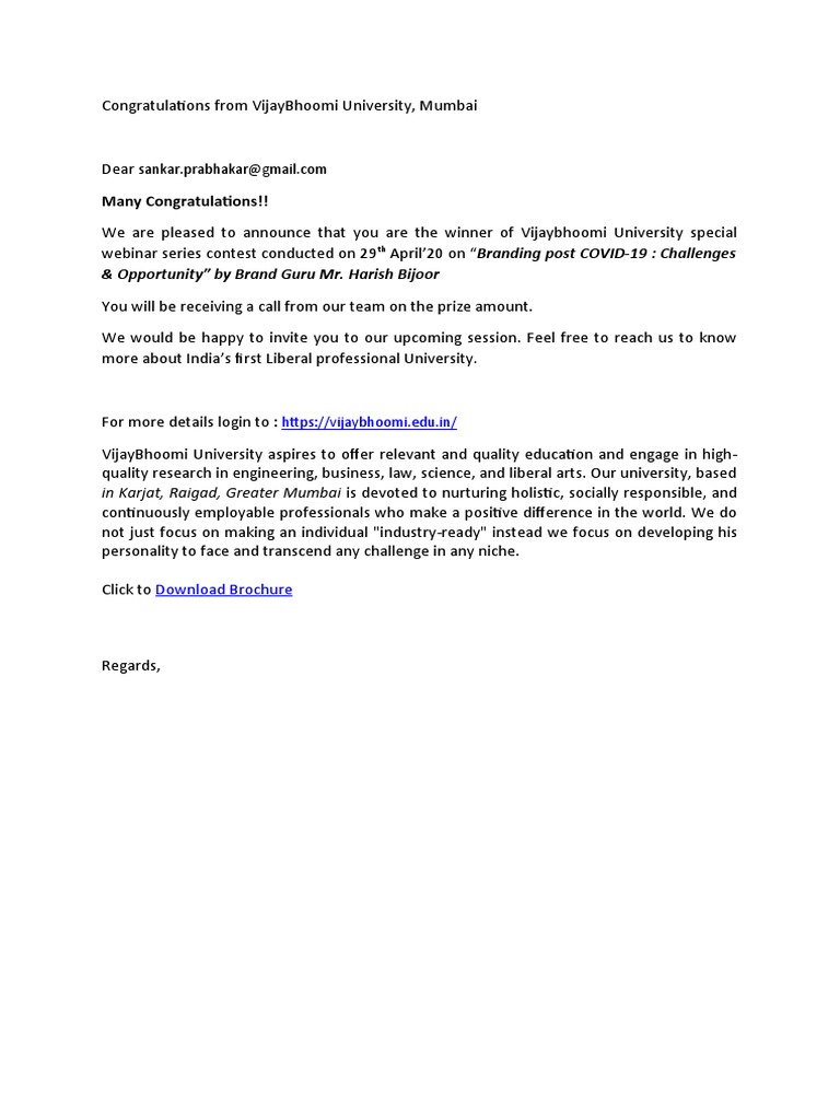 VijayBhoomi University Contest Winner | PDF | Career & Growth | Business