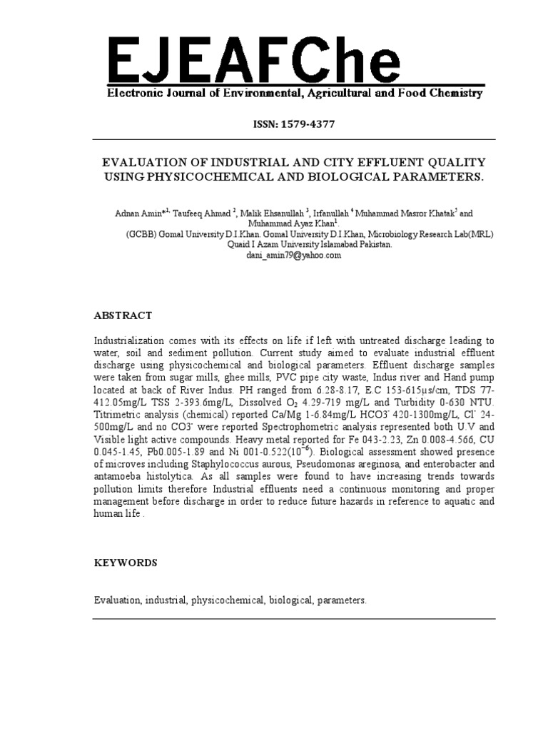 Industrial Effluent Quality Assessment | PDF | Chemistry | Physical ...