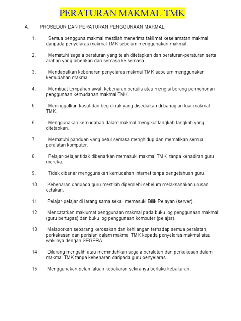 Peraturan Makmal TMK | PDF