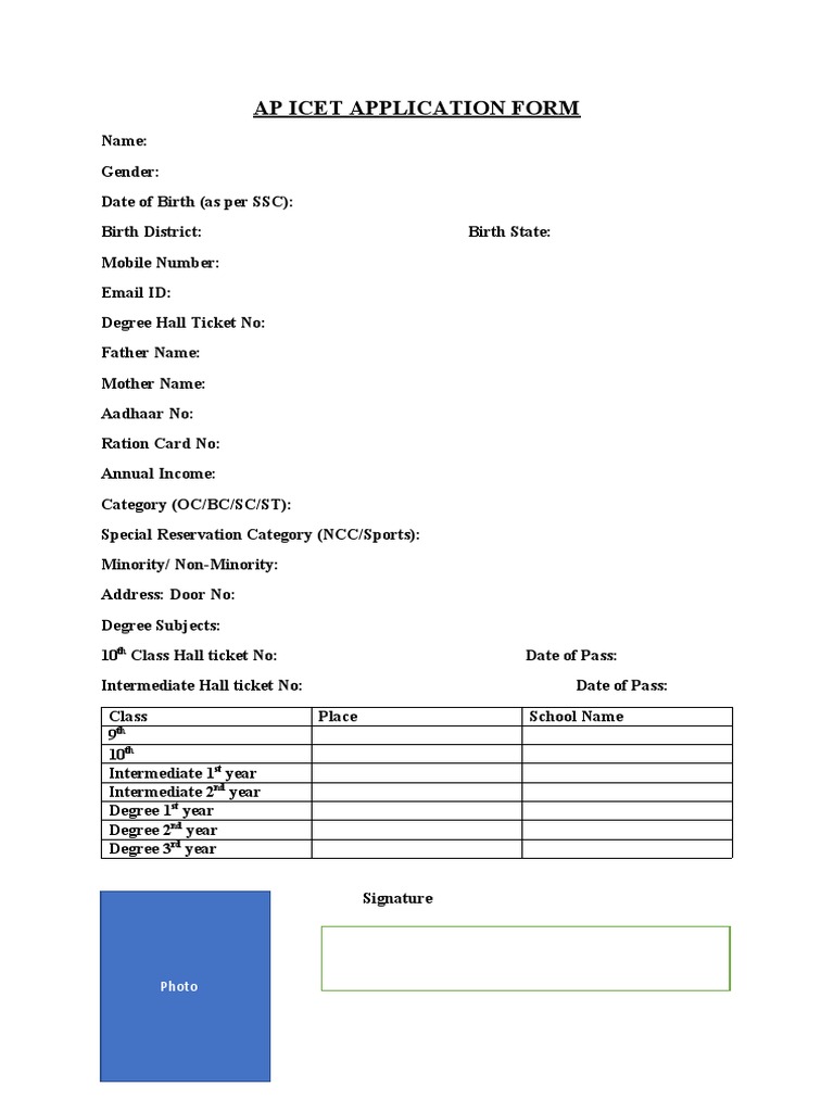 Ap Icet Application Form PDF