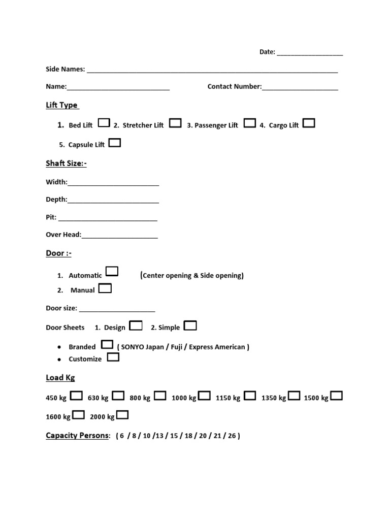 First Lift Type Selection Form | PDF