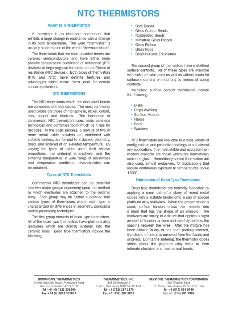 NTC Thermistors: What Is A Thermistor | PDF | Thermocouple | Electrical ...