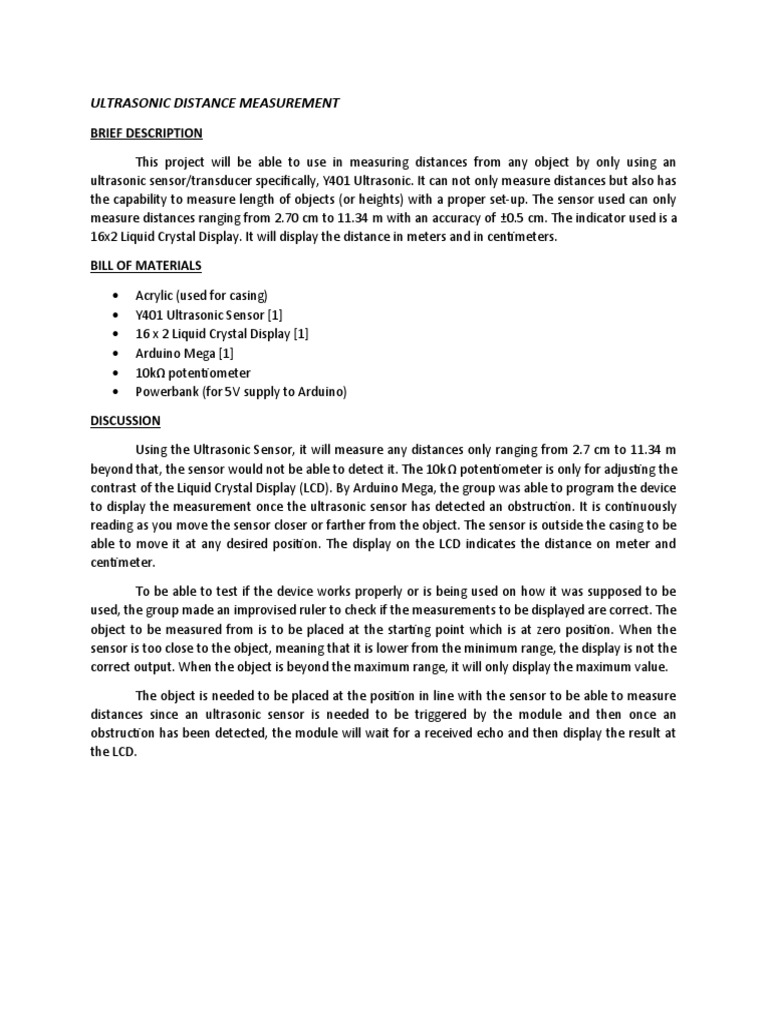 Y401 Ultrasonic Sensor Distance Measurement | PDF | Sensor | Measuring ...