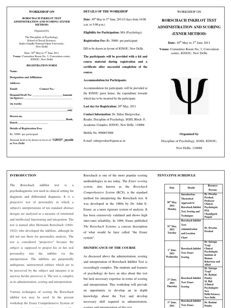 RORSCHACH INKBLOT TEST Date - TH RD | PDF | Psychological Testing | Tests