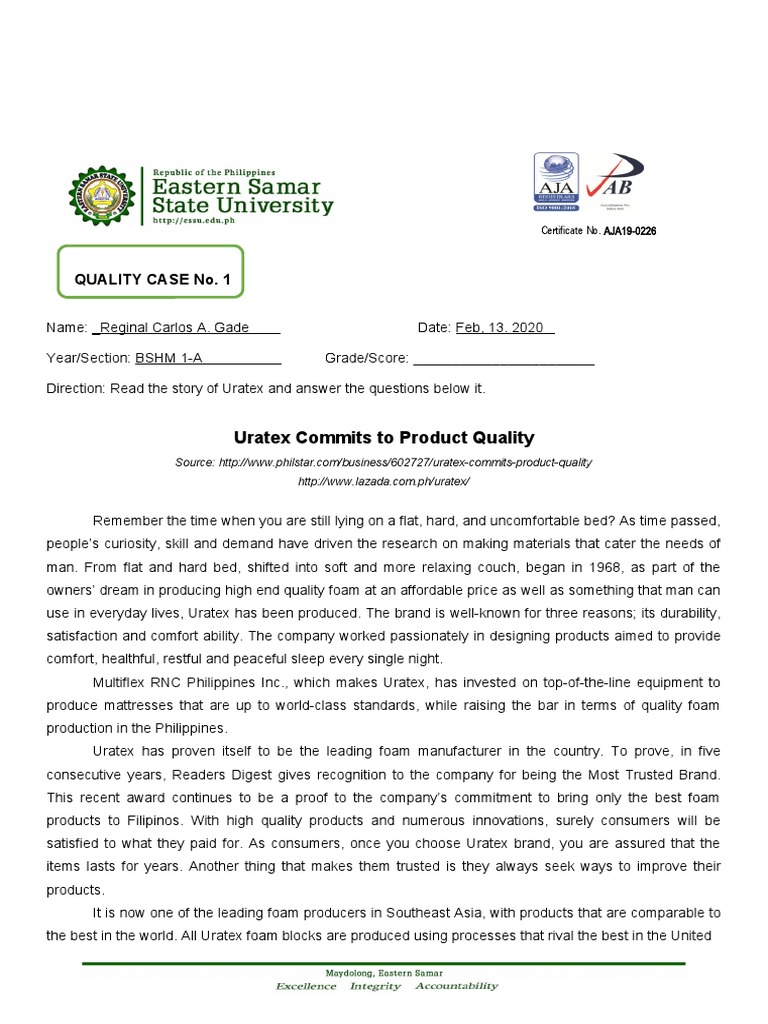 Uratex: Quality Foam Manufacturing in PH | PDF | Business