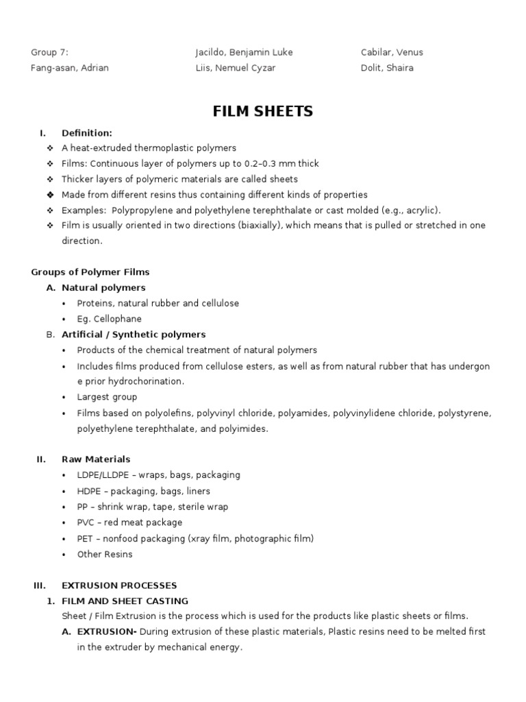 Polymer Film Sheet Manufacturing Process | PDF | Polymer Chemistry ...